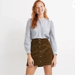Madewell Corduroy A-Line Snap Mini Skirt in Asparagus
